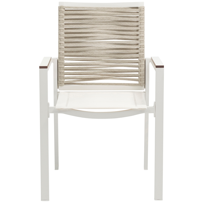 Maklaine Contemporary Cream Rope Fabric Outdoor Patio Dining Arm Chair