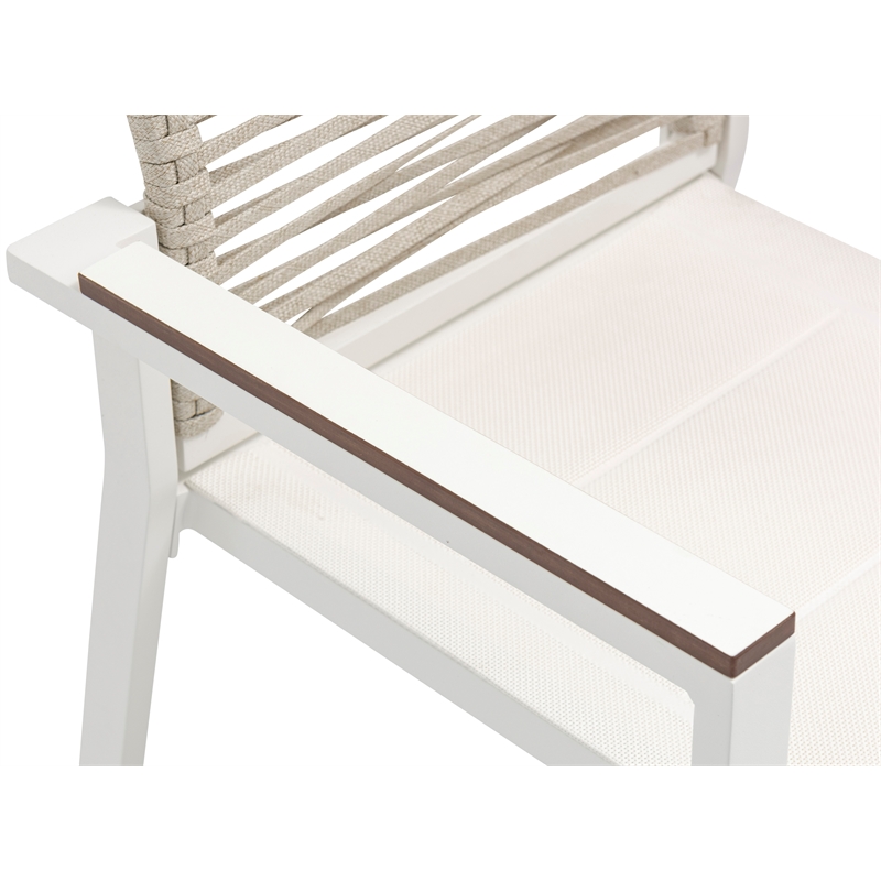 Maklaine Contemporary Cream Rope Fabric Outdoor Patio Dining Arm Chair