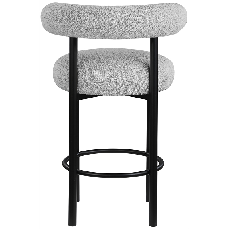 Maklaine Contemporary Iron Metal Frame Rich Gray Boucle Fabric Stool