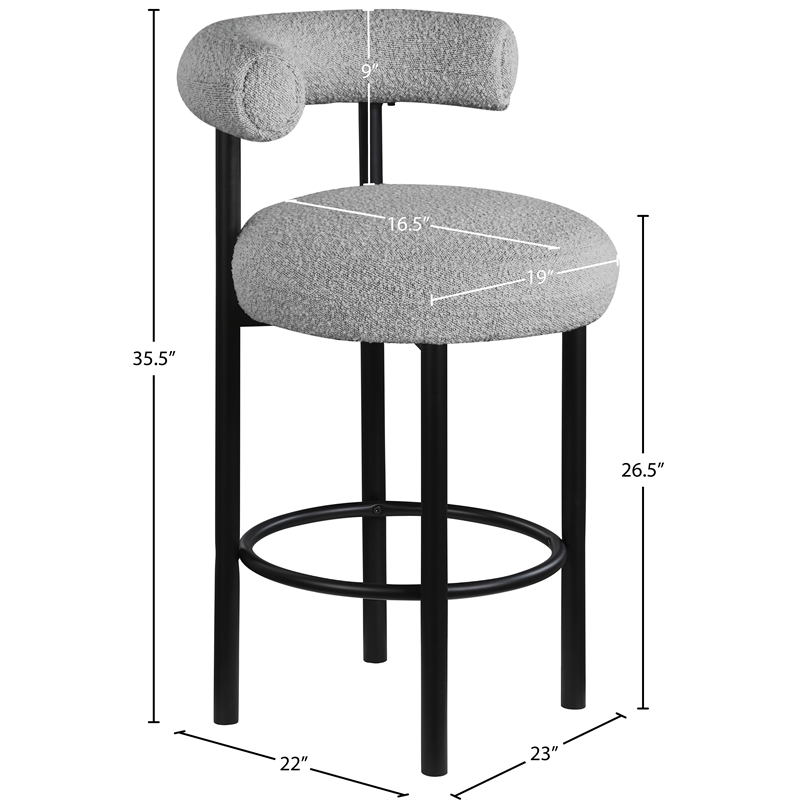 Maklaine Contemporary Iron Metal Frame Rich Gray Boucle Fabric Stool