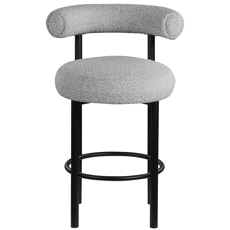 Maklaine Contemporary Iron Metal Frame Rich Gray Boucle Fabric Stool