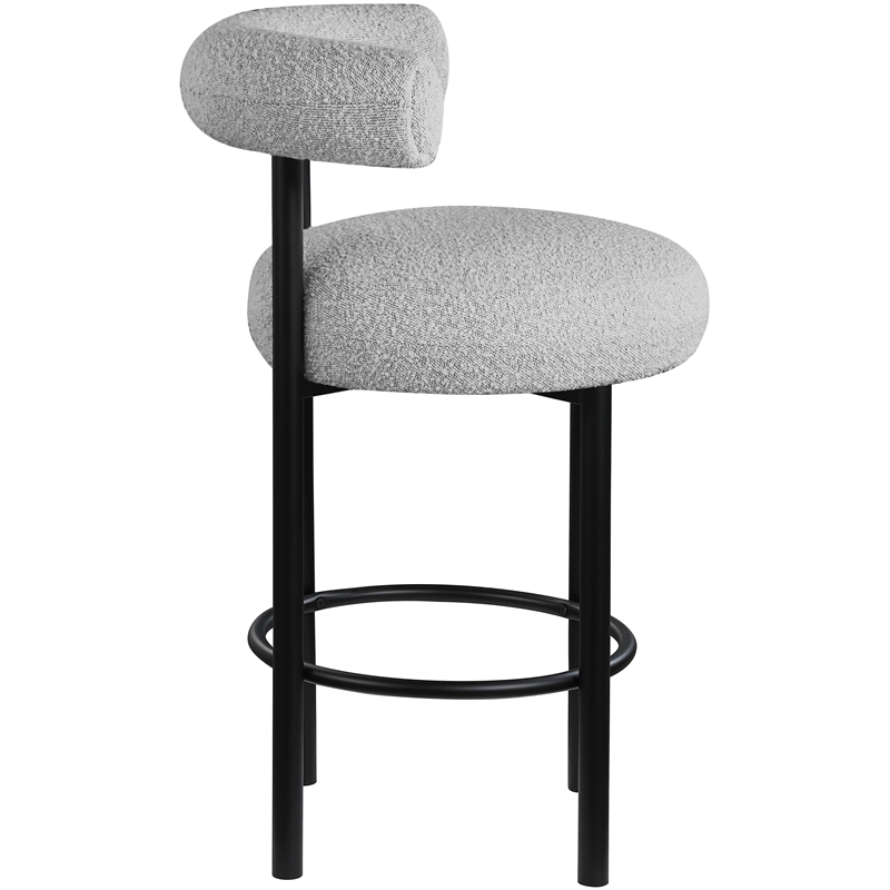 Maklaine Contemporary Iron Metal Frame Rich Gray Boucle Fabric Stool