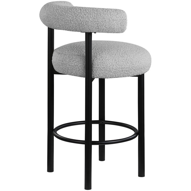 Maklaine Contemporary Iron Metal Frame Rich Gray Boucle Fabric Stool