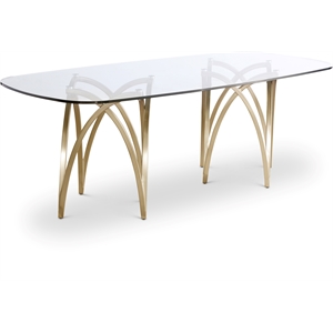 Maklaine Contemporary Brushed Brass Glass Top and Gold Legs Metal Dining Table