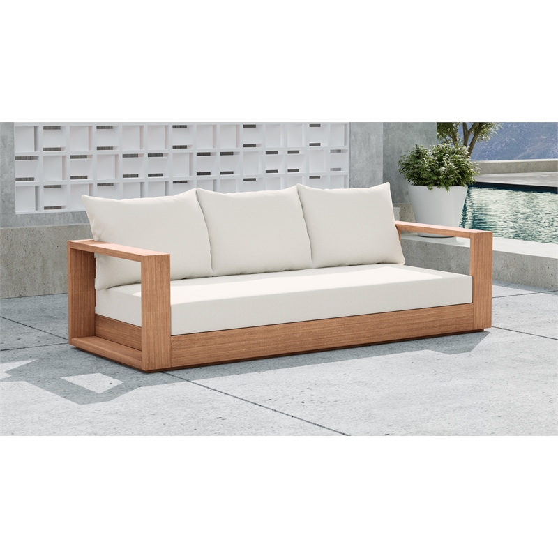 Maklaine Contemporary Off White Water Resisting Fabric Outdoor Sofa