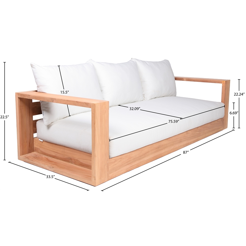 Maklaine Contemporary Off White Water Resisting Fabric Outdoor Sofa