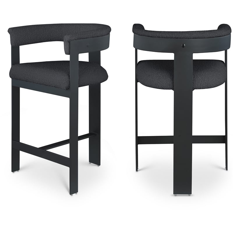 Maklaine Contemporary Black Boucle Fabric Counter Stool (Set of 2)