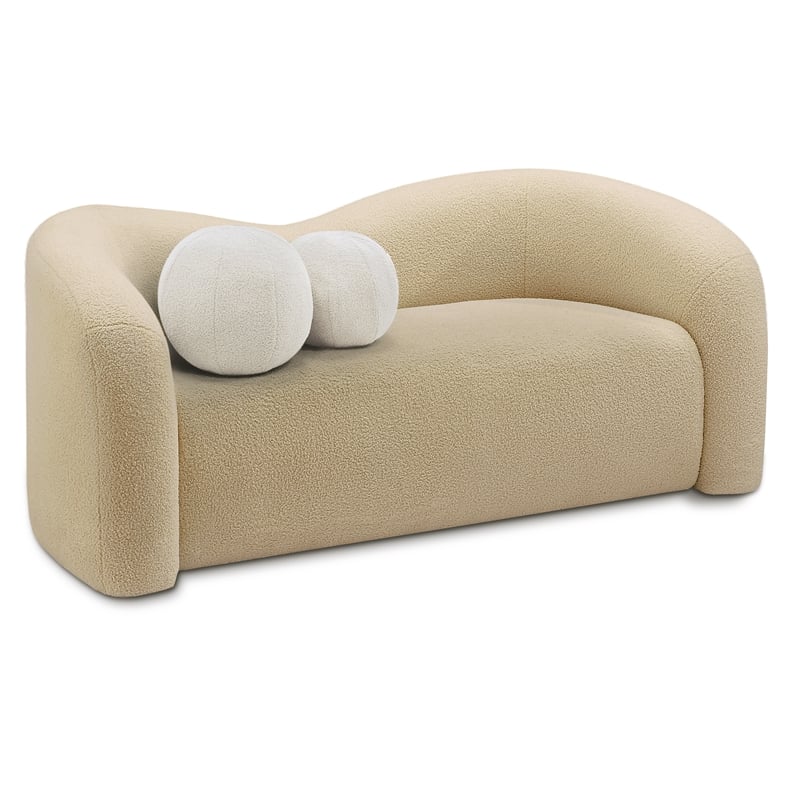 Maklaine Contemporary Beige Faux Shearling Teddy Fabric Loveseat