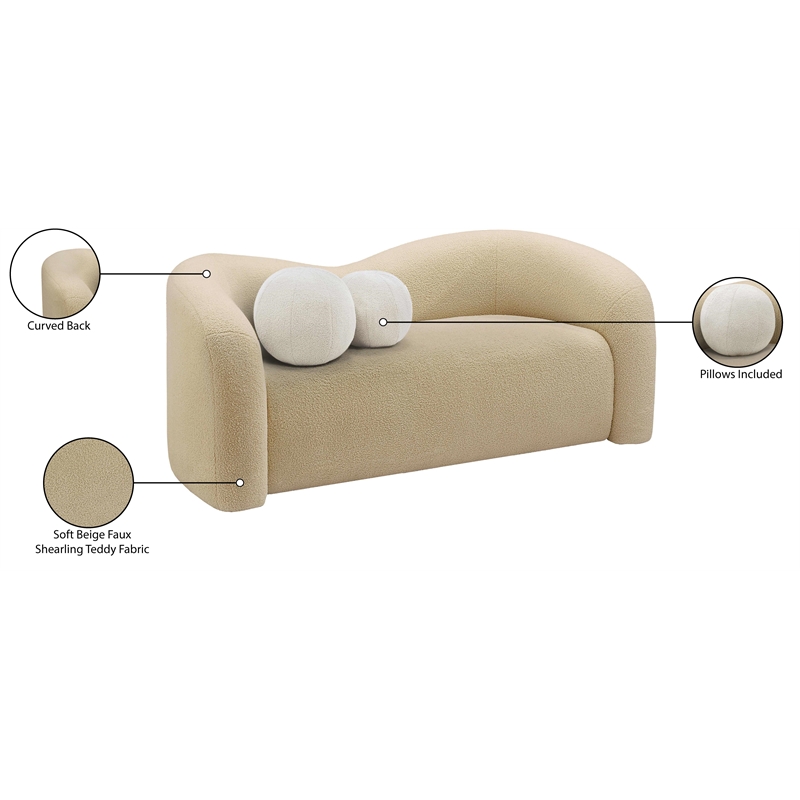 Maklaine Contemporary Beige Faux Shearling Teddy Fabric Loveseat