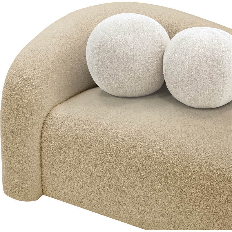 Maklaine Contemporary Beige Faux Shearling Teddy Fabric Loveseat