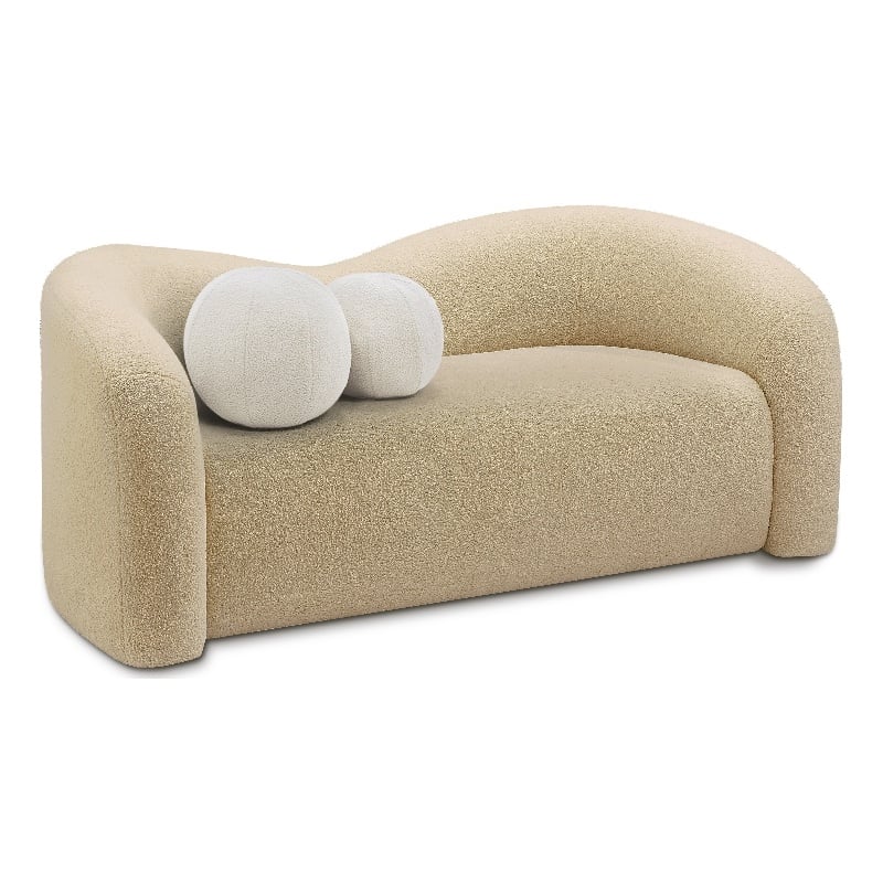 Maklaine Contemporary Beige Faux Shearling Teddy Fabric Loveseat