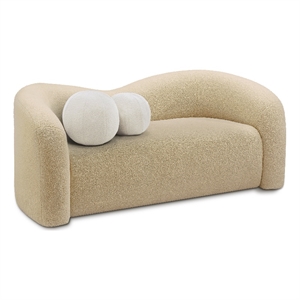 Maklaine Contemporary Beige Faux Shearling Teddy Fabric Loveseat