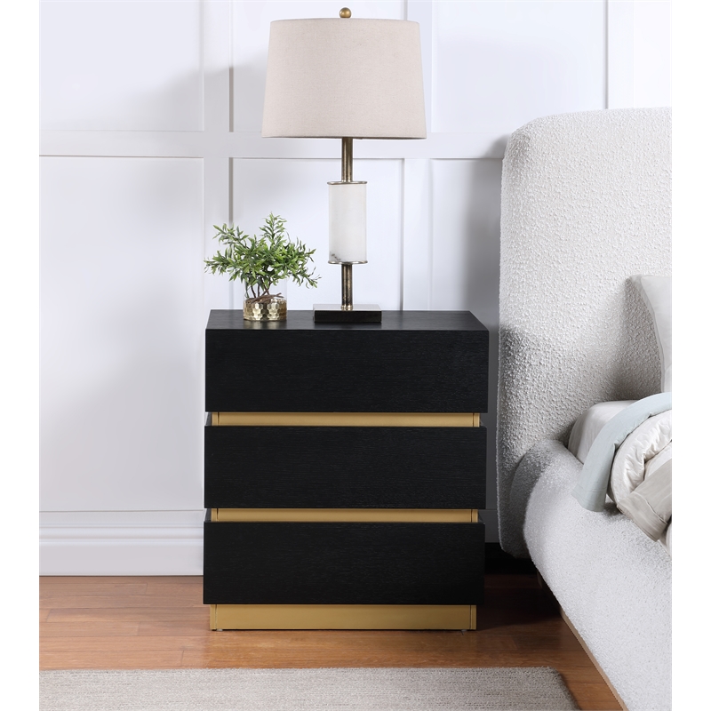 Maklaine Contemporary Rich Black Oak Engineered Wood Night Stand