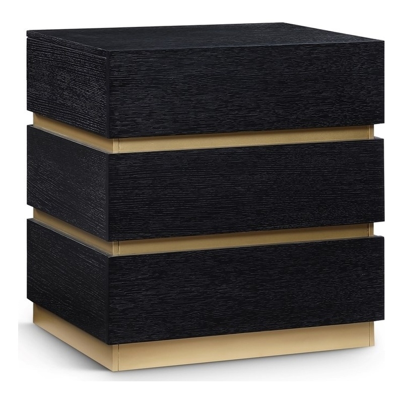 Maklaine Contemporary Rich Black Oak Engineered Wood Night Stand