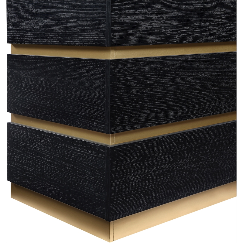 Maklaine Contemporary Rich Black Oak Engineered Wood Night Stand