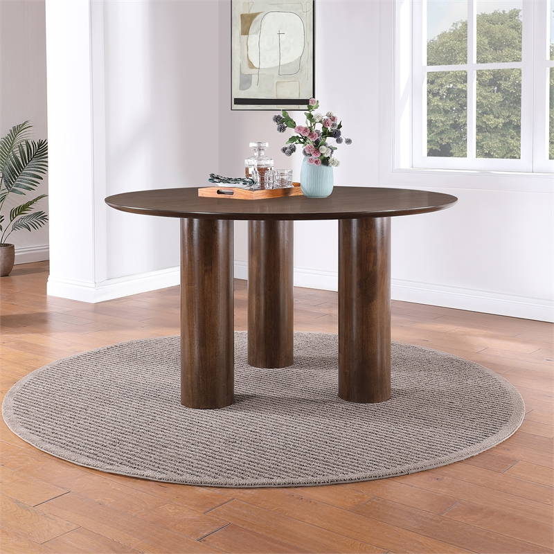Maklaine Mid-Century Rich Brown Walnut Engineered Wood Dining Table