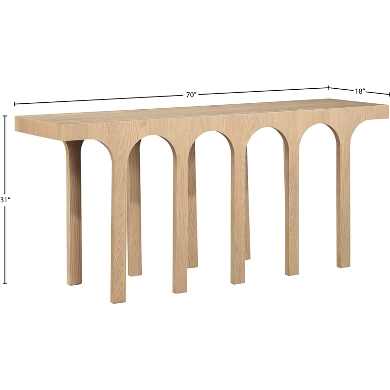 Maklaine Contemporary Rich Natural Oak Engineered Wood Console Table