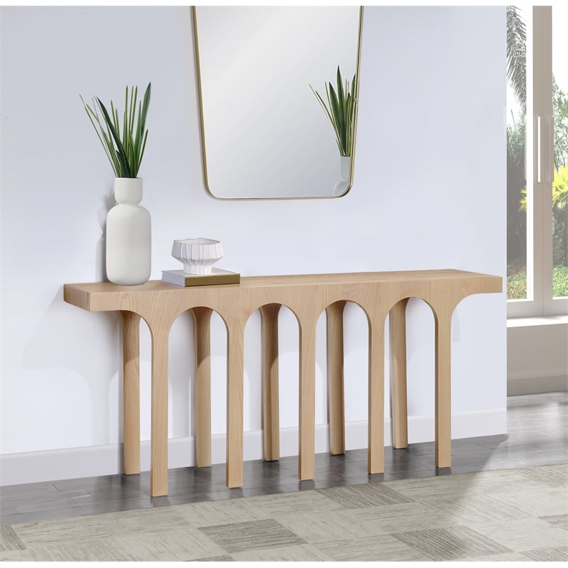 Maklaine Contemporary Rich Natural Oak Engineered Wood Console Table