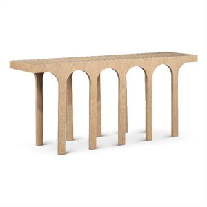 Maklaine Contemporary Rich Natural Oak Engineered Wood Console Table