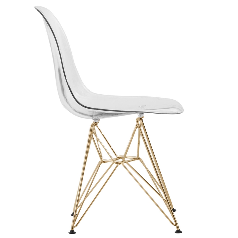 Maklaine Modern Gold Eiffel Base Dining Side Chair in Clear Finish