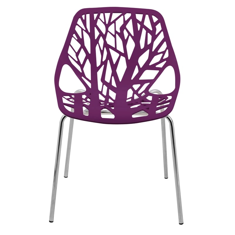 Maklaine Modern Dining Side Chair With Chromed Legs in Purple