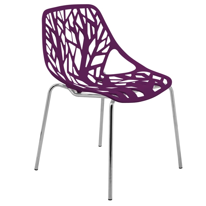 Maklaine Modern Dining Side Chair With Chromed Legs in Purple