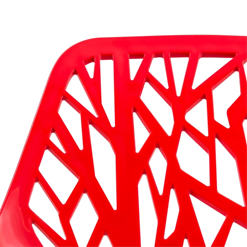 Maklaine Modern Dining Side Chair With Chromed Legs in Red Finish