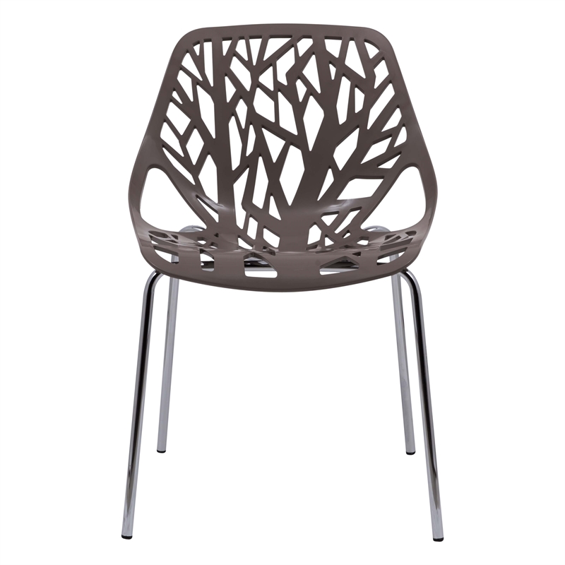 Maklaine Modern Dining Side Chair With Chromed Legs in Taupe
