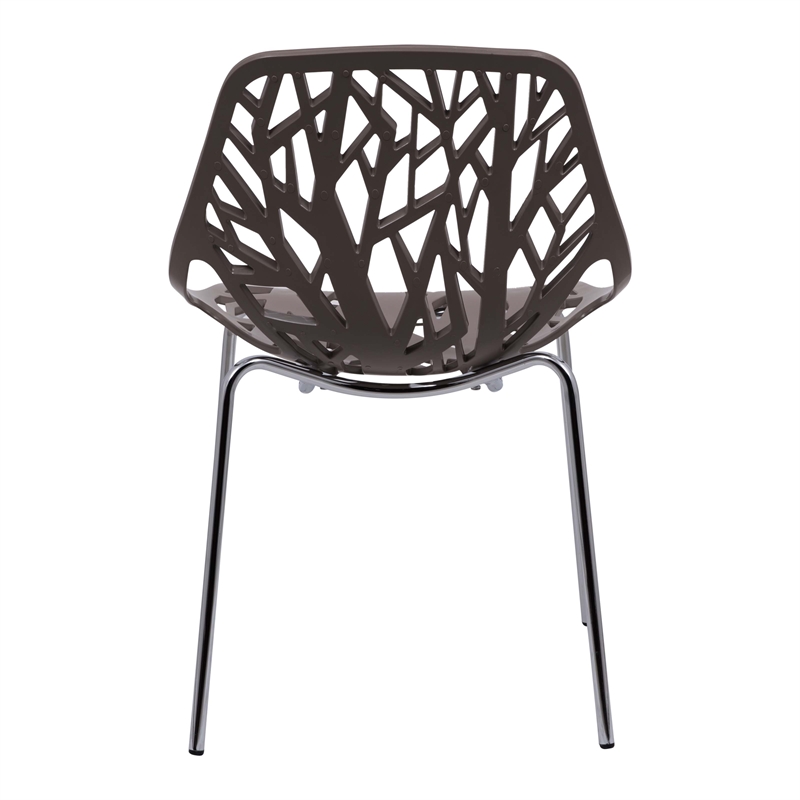 Maklaine Modern Dining Side Chair With Chromed Legs in Taupe