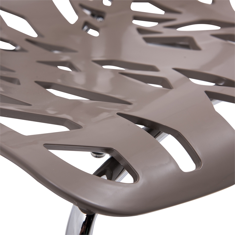 Maklaine Modern Dining Side Chair With Chromed Legs in Taupe