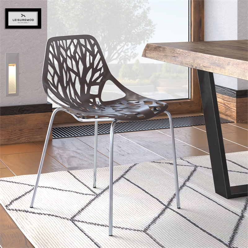 Maklaine Modern Dining Side Chair With Chromed Legs in Taupe