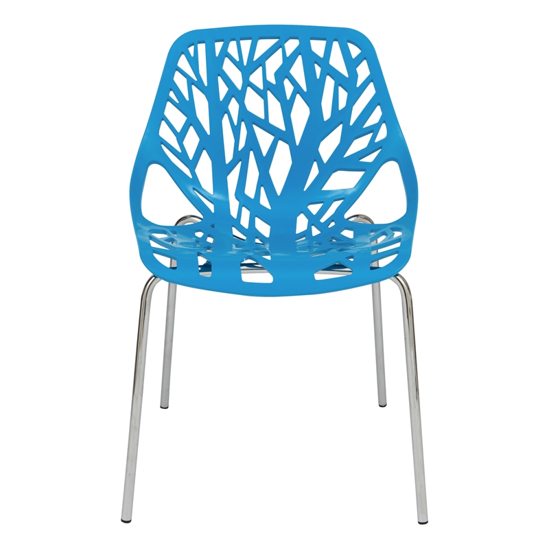 Maklaine Modern Dining Side Chair With Chromed Legs in Blue Finish