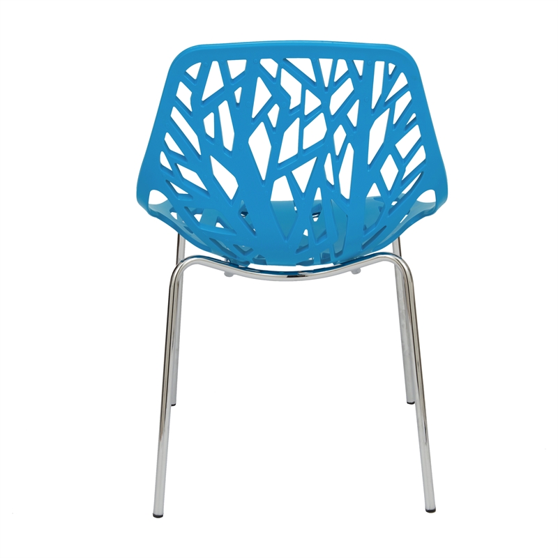 Maklaine Modern Dining Side Chair With Chromed Legs in Blue Finish