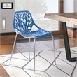 Maklaine Modern Dining Side Chair With Chromed Legs in Blue Finish