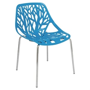 Maklaine Modern Dining Side Chair With Chromed Legs in Blue Finish
