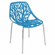 Maklaine Modern Dining Side Chair With Chromed Legs in Blue Finish