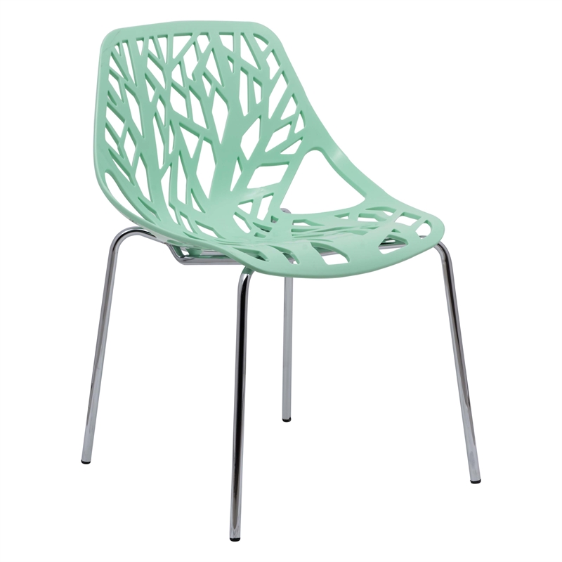 Maklaine Modern Dining Side Chair With Chromed Legs in Mint Finish