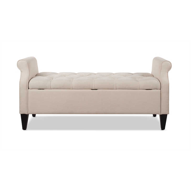 Maklaine Contemporary Tufted Roll Arm Storage Bench Sky Neutral