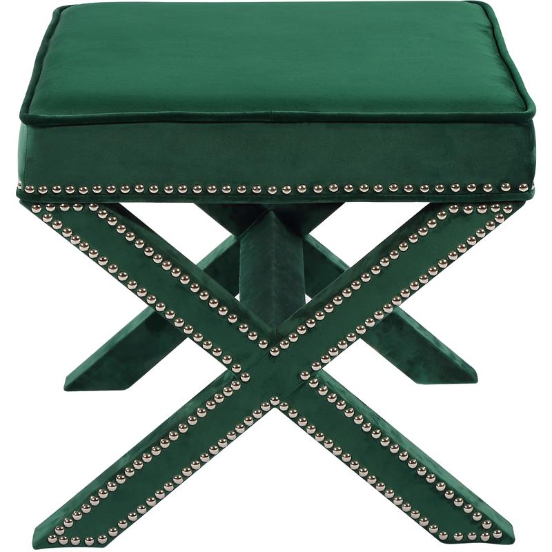 Maklaine Contemporary Velvet Ottoman / Bench in Green Finish