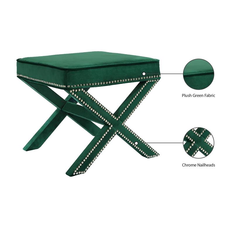 Maklaine Contemporary Velvet Ottoman / Bench in Green Finish