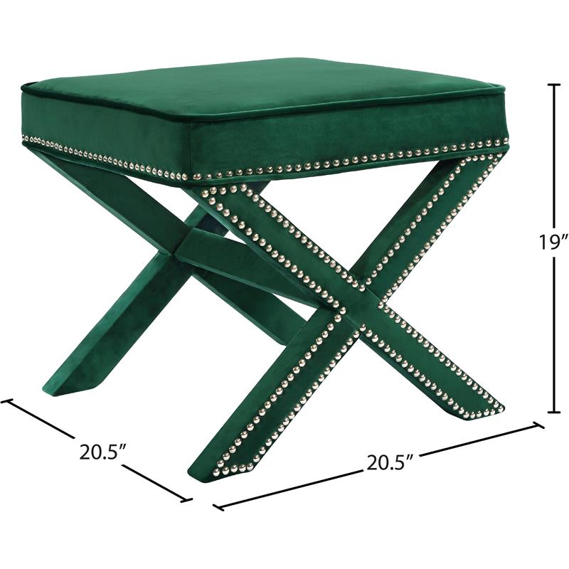 Maklaine Contemporary Velvet Ottoman / Bench in Green Finish