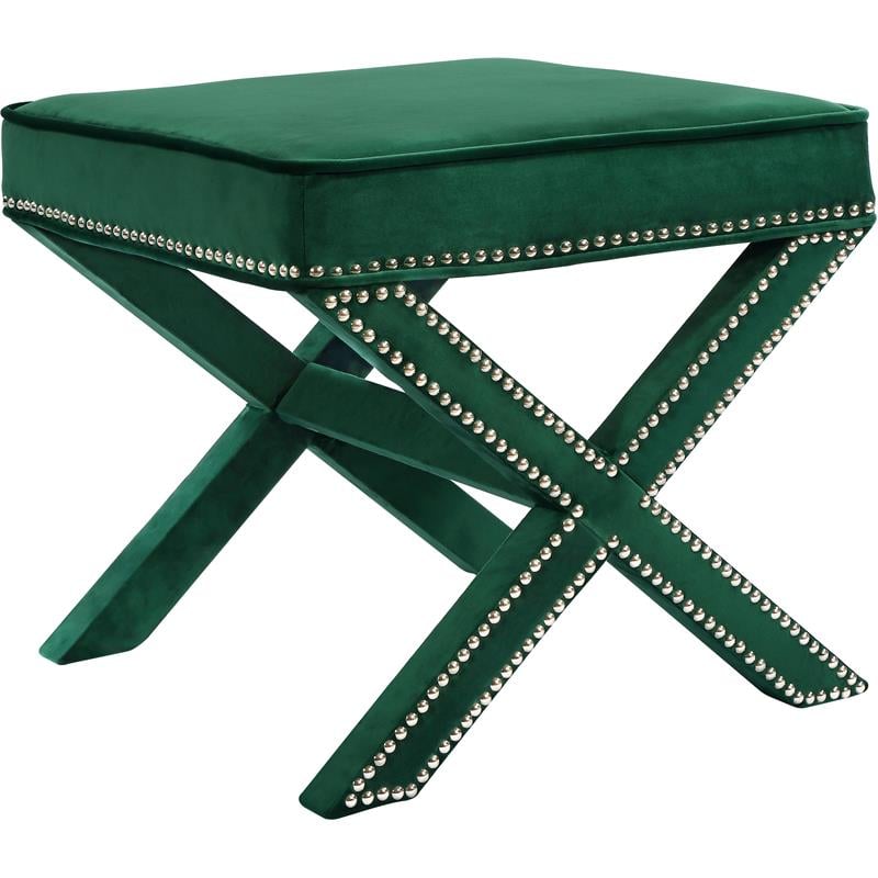 Maklaine Contemporary Velvet Ottoman / Bench in Green Finish