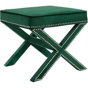 Maklaine Contemporary Velvet Ottoman / Bench in Green Finish