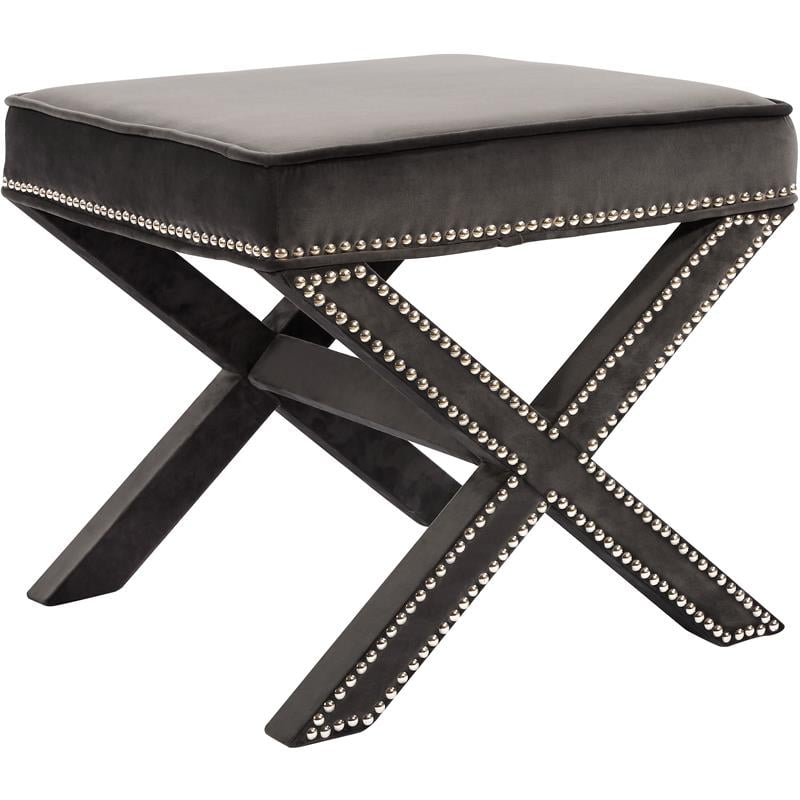 Maklaine Contemporary Upholstered Velvet Ottoman / Bench in Gray Finish