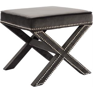 Maklaine Contemporary Upholstered Velvet Ottoman / Bench in Gray Finish