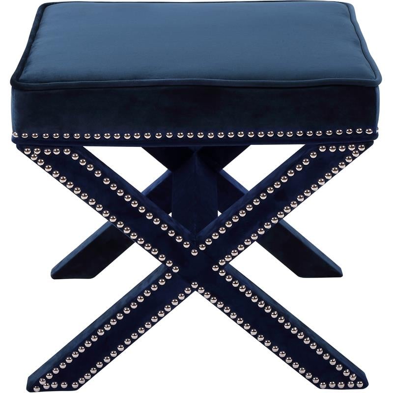 Maklaine Contemporary Upholstered Velvet Ottoman / Bench in Navy Finish