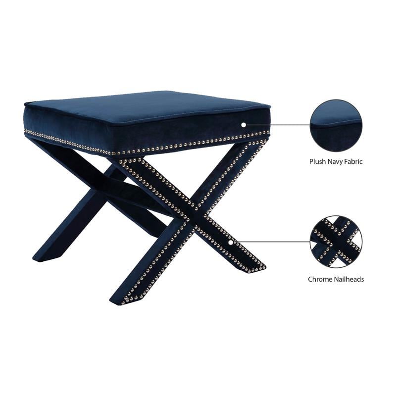 Maklaine Contemporary Upholstered Velvet Ottoman / Bench in Navy Finish