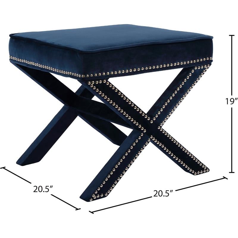 Maklaine Contemporary Upholstered Velvet Ottoman / Bench in Navy Finish