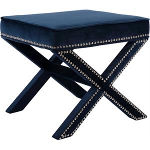 Maklaine Contemporary Upholstered Velvet Ottoman / Bench in Navy Finish