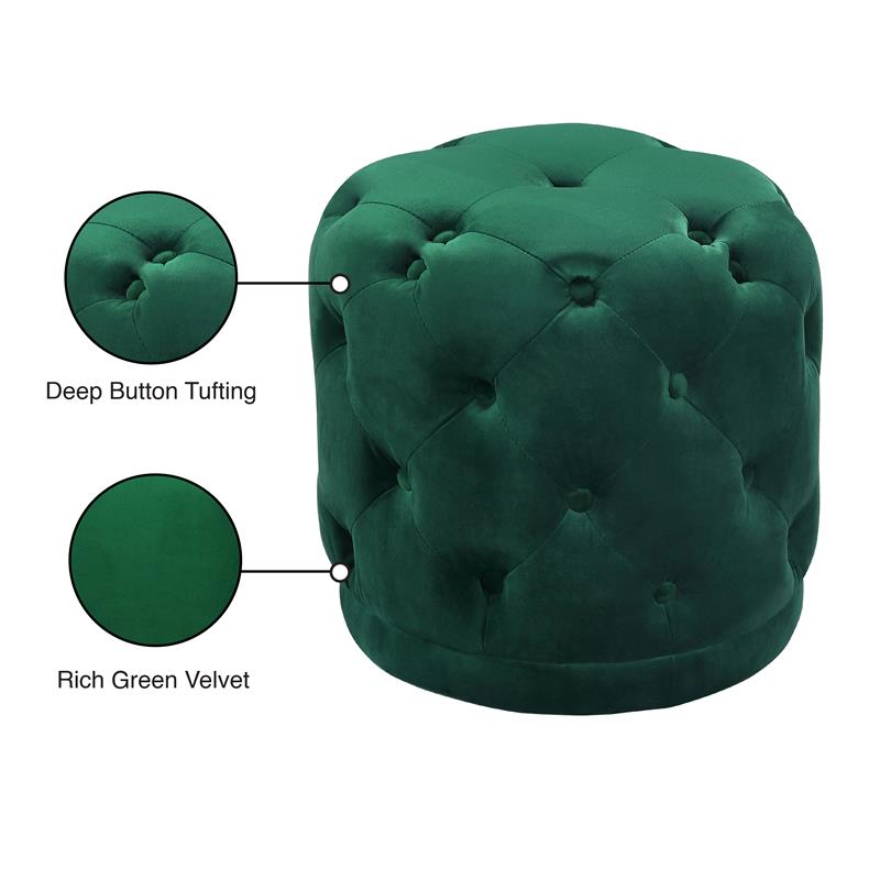 Maklaine Contemporary Velvet Ottoman / Stool in Green Finish
